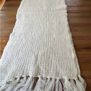 Ivory Wide Rectangular Knit Scarf Wrap Winter with Tassels Cozy